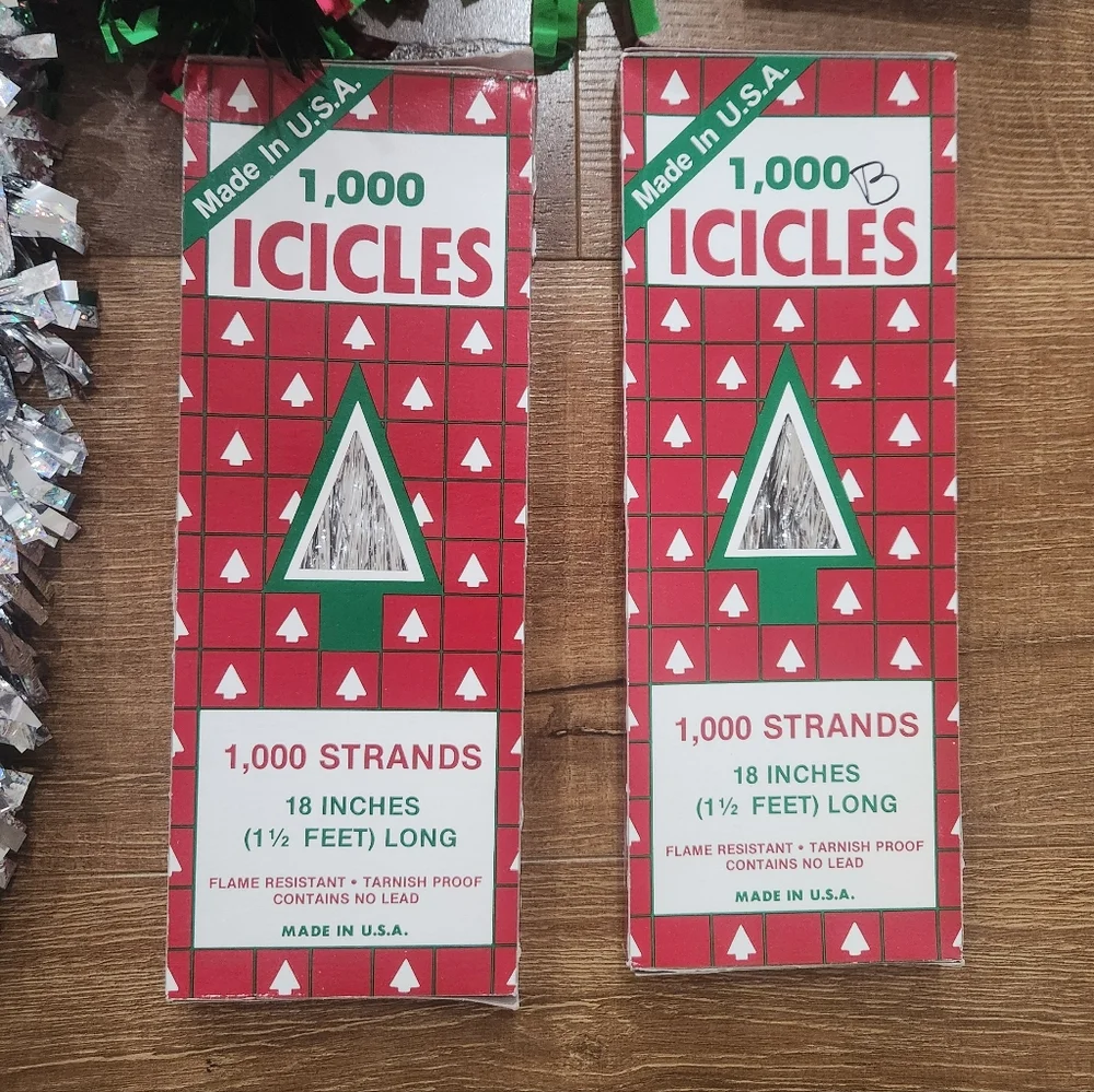 Bundle Of Deadstock Vtg Christmas 4 Garland 3 Tinsel Boxes MCM Y2K Sparkle